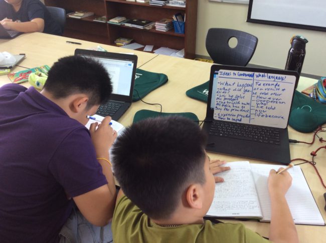 ELs writing with their split screen white boards