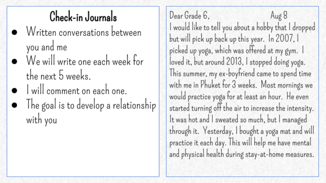 example of first teacher journal with students